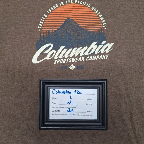 Columbia Tee Shirt Brown PNW Mountain Mens Large Pacific North West Short Sleeve - Picture 5 of 6